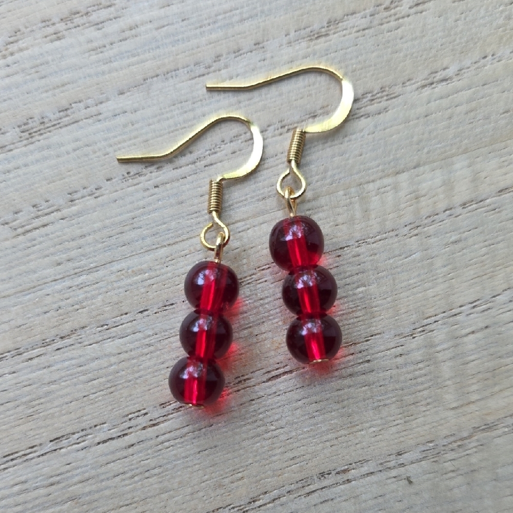 Handmade Red Beaded Earrings